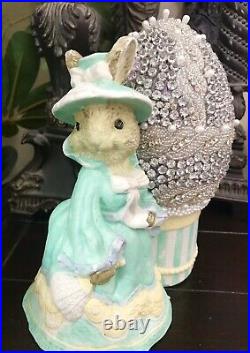 Handmade Ceramic Easter Bunny With Rhinestones Beaded Egg Home Decor 9x7