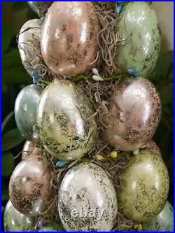 Handmade Easter Eggs Pastel Speckled Silver Tone 18 Topiary Tree Table Decor