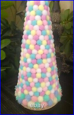 Handmade Easter Pastel Colors Pom Pom Tree Holiday Table Top Decor 16