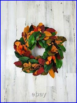 Handmade Fall Magnolia Grapevine Wreath, Fall Farmhouse Greenery Wreath