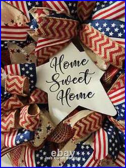 Handmade Patriotic Wreath Perfect 4th Of July Decor Red, White & Blue