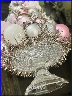 Handmade Shabby Chic Roses Pink Silver Christmas Tree Centerpiece Decor 17