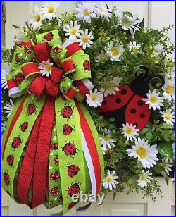 Handmade Wreaths Door Wall Wreath Ladybug Daisy's Red Ladybug Lime Green Red Bow
