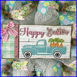 Happy Easter Carrot Truck Handmade Deco Mesh Wreath