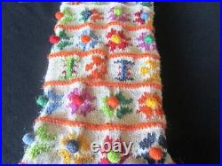 Heirloom Christmas Pompom Hand Knit Wool Stocking Signed from Bosnia Fair Trade