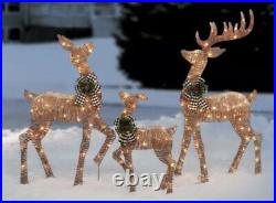 Holiday Time Set of 3 Light-up Rattan-Look Deer Family, Christmas Yard Decor