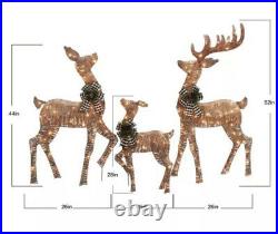Holiday Time Set of 3 Light-up Rattan-Look Deer Family, Christmas Yard Decor