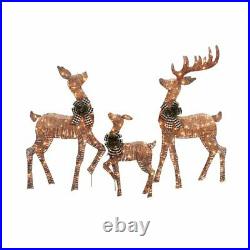 Holiday Time Set of 3 Light-up Rattan-Look Deer Family with 210 Clear Christmas
