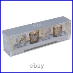 Home Decor 4 Tea Light Holders With Modern Wood Tray Decorative Stones Gift Set