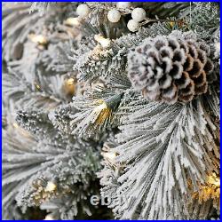 Home Heritage 6.5 Foot Snowdrift Flocked Pine Prelit Christmas Tree with Berries