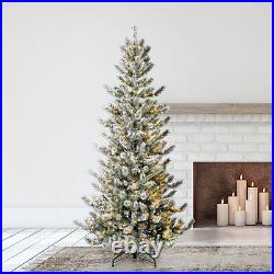 Home Heritage Natural Pine 7' Flocked Prelit Artificial Christmas Tree Clear LED