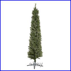 Home Heritage Stanley 7 Foot Prelit Slim Pencil Pine Artificial Christmas Tree