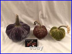 Hot Skwash Lot of 3 Velvet/Crystal Pumpkins- Halloween Thanksgiving Fall color