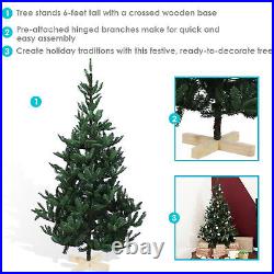 Indoor Unlit Artificial Christmas Tree with Wooden Base 6 ft by Sunnydaze