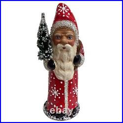 Ino Schaller Red Santa with Snowflake Coat German Paper Mache Candy Container