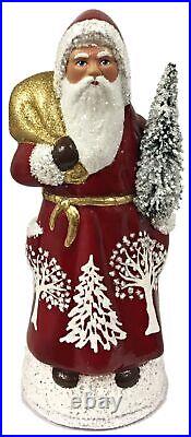Ino Schaller Red Santa with White Trees German Paper Mache Candy Container