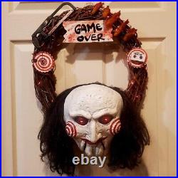 JIGSAW Billy The Puppet Inspired Grapevine Wreath With Lights