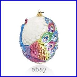 Jay Strongwater Christmas Vibrant Peacock Glass Ornament