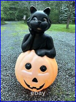 Jumbo Vintage 34 Empire Black Cat In Pumpkin Halloween Blow Mold No Lights