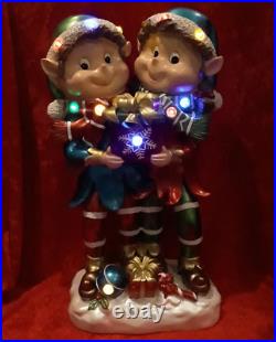 KRINGLE EXPRESS Indoor/Outdoor Elf Duo Boy & Girl Resin Light Up 8 Hour Timer
