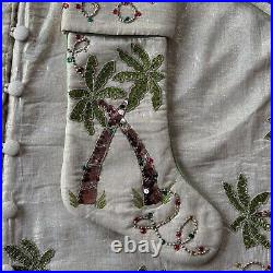 Kim Seybert Christmas Palm Trees Beaded Sequin Skirt & 4 Matching Stockings New