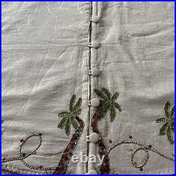 Kim Seybert Christmas Palm Trees Beaded Sequin Skirt & 4 Matching Stockings New