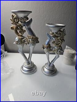Kringle Express Set Of 2 Standing Reindeer With Flameless Candles Silver New
