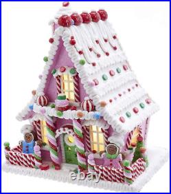 Kurt Adler 10-Inch Pink Battery-Operated Candy LED Gingerbread House Table Piece