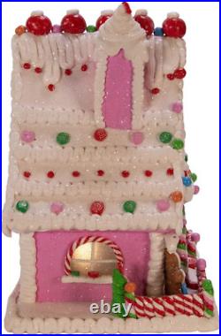 Kurt Adler 10-Inch Pink Battery-Operated Candy LED Gingerbread House Table Piece