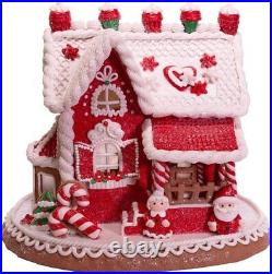 Kurt S. Adler 9-Inch Santa and Mrs. Claus Clay Gingerbread House With LED Light