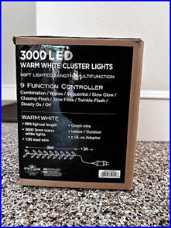 LED Cluster Lights, 98 ft. Strand with 3000 Warm White lights, in original box