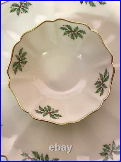 LENOX Holiday Collection HOLIDAY GOURMET SERVER Chip & Dip Set Holly Berry 24K
