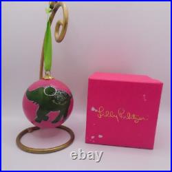 LILLY PULITZER 2013 Hotty Pink Green Elephants Glass Ornament in Original Box