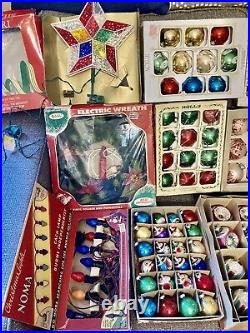 LOT 127 OLD Ornaments 4 Box Shiny Brite Double Indents Poland Oblong W Germany