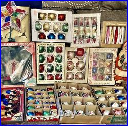 LOT 127 OLD Ornaments 4 Box Shiny Brite Double Indents Poland Oblong W Germany