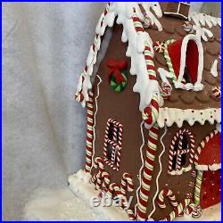 Large 40cm Resin Iced Gingerbread House Light Up Candy Cane Gisela Graham Man