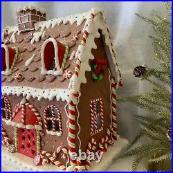 Large 40cm Resin Iced Gingerbread House Light Up Candy Cane Gisela Graham Man