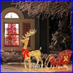 Large Lighted Reindeer and Sleigh Outdoor Christmas Decor with 180 LED Lights
