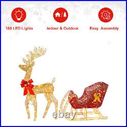Large Lighted Reindeer and Sleigh Outdoor Christmas Decor with 180 LED Lights