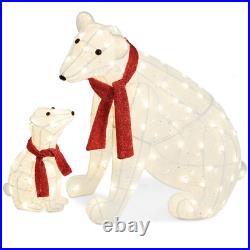Large Lighted White Polar Bear Family Outdoor Christmas Prop Yard Decoration
