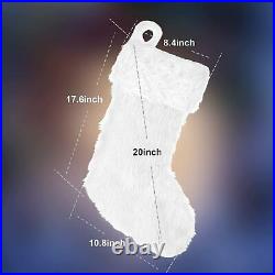 Large Set of 2 White Faux Fur Christmas Stockings 20 Xmas Hanging Presents NEW
