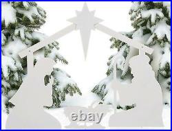 Large White Nativity Silhouette Christmas Scene Metal Yard Decor 52L x 42H