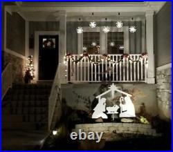 Large White Nativity Silhouette Christmas Scene Metal Yard Decor 52L x 42H