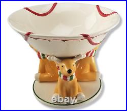 Lenox Festive Reindeer Cookie Bowl Decorative Footed Bowl Holiday Christmas