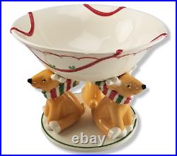 Lenox Festive Reindeer Cookie Bowl Decorative Footed Bowl Holiday Christmas