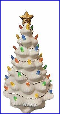 Lenox Lighted Christmas Tree White Ceramic Multi Colored Lights Battery Operated