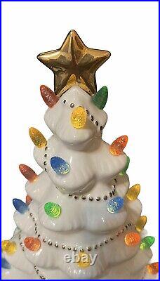 Lenox Lighted Christmas Tree White Ceramic Multi Colored Lights Battery Operated