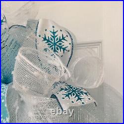 Let It Snow Snowflake Winter Wreath Handmade Deco Mesh