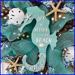 Life Is Better At The Beach Seahorse Wreath Handmade Deco Mesh