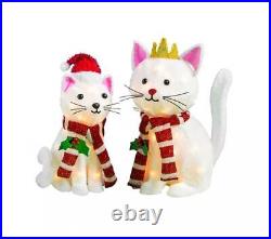 Light-Up 2-Piece Holiday Cats Set Indoor/Outdoor Christmas Decor Mama Cat & Baby